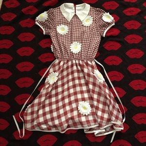 Swankiss red gingham daisy dress S-M